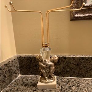 Vintage Brass Towel  Holder 12 inches Cherubs Marble Base MCM Hollywood Regency